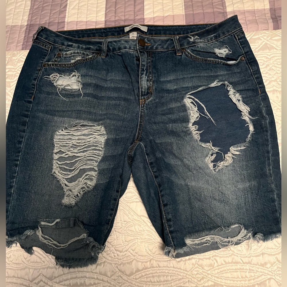 Distressed denim shorts